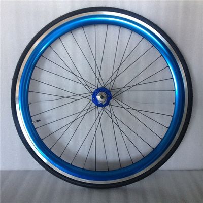 43mm アノジス ブルー フリップフロップ 固定ギア ロードバイク ホイール セット 色とりどりのスポーク