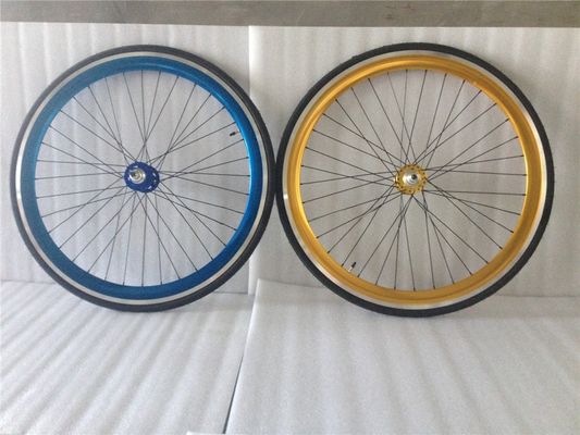 43mm アノジス ブルー フリップフロップ 固定ギア ロードバイク ホイール セット 色とりどりのスポーク
