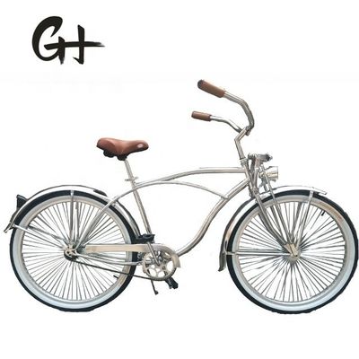 17kg 26inch 68Spokes Rim Sliver カラー CPフレーム クロムペイント シングルスピード OEM/ODM 男性 フロントスプリングフォーク ビーチクルーザー自転車