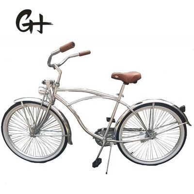 17kg 26inch 68Spokes Rim Sliver カラー CPフレーム クロムペイント シングルスピード OEM/ODM 男性 フロントスプリングフォーク ビーチクルーザー自転車