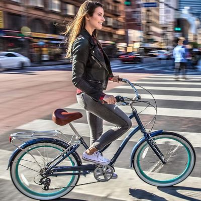 26&quot; 500W OEM オーダーメイド CE 48V 14AG リチウム電池 7 スピード PAS ステップスルー 女性 レディ・ガール ビーチクルーザー 電動自転車