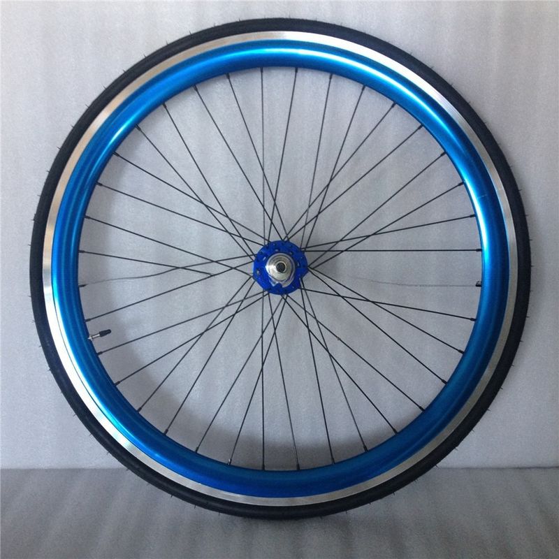 43mm アノジス ブルー フリップフロップ 固定ギア ロードバイク ホイール セット 色とりどりのスポーク