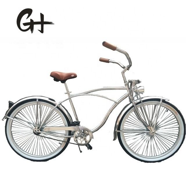 17kg 26inch 68Spokes Rim Sliver カラー CPフレーム クロムペイント シングルスピード OEM/ODM 男性 フロントスプリングフォーク ビーチクルーザー自転車