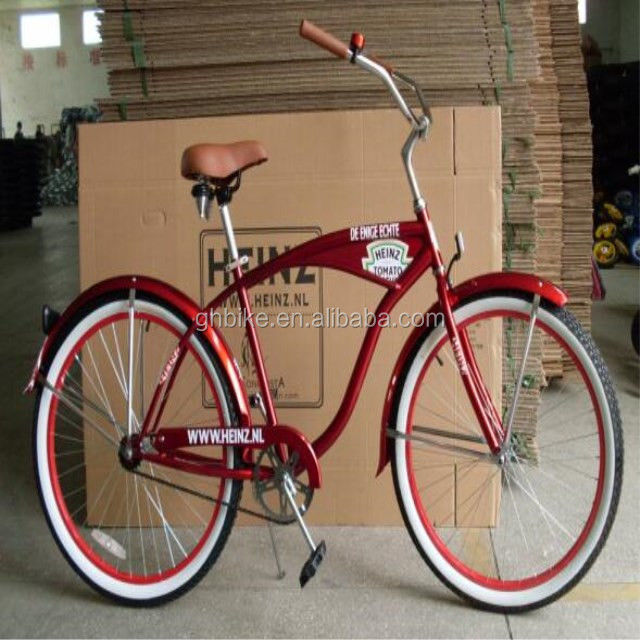 26インチ シングル スピード スチール フレーム 脚ブレーキ ビーチクルーザー 自転車 成人の男性向け 宣伝