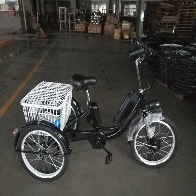 高齢者向け 350W の電動三輪自転車で 街を動き回る